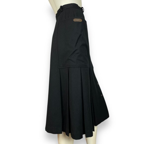 Vintage Henri Luc Chapuis H-L Wool Skirt Pleated Black Lined Wide Pockets Snaps - Picture 2 of 13